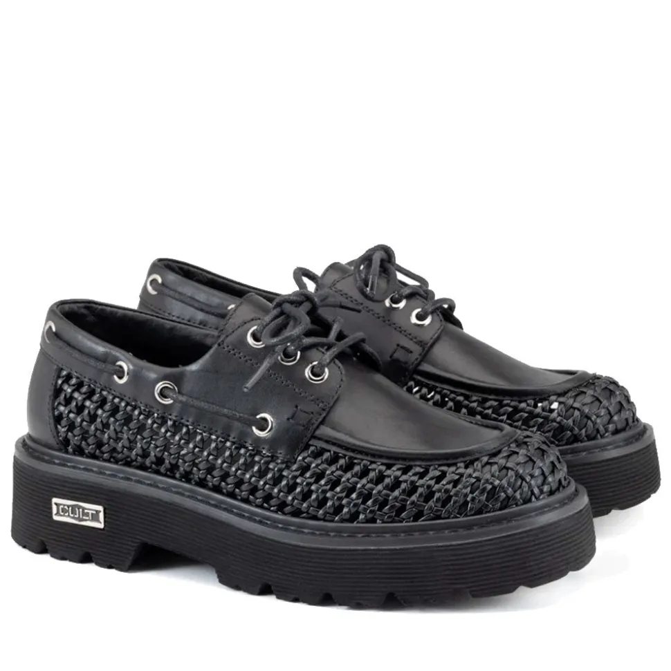 Scarpe Donna CULT Slash 4686 Mocassini Stringati in Pelle Traforata Nera