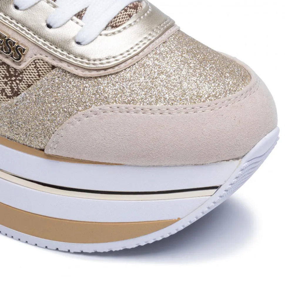 Scarpe Donna GUESS Sneakers Colore Beige - Marrone con Inserti Glitterati Linea Hansin