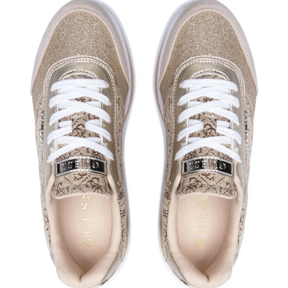 Scarpe Donna GUESS Sneakers Colore Beige - Marrone con Inserti Glitterati Linea Hansin