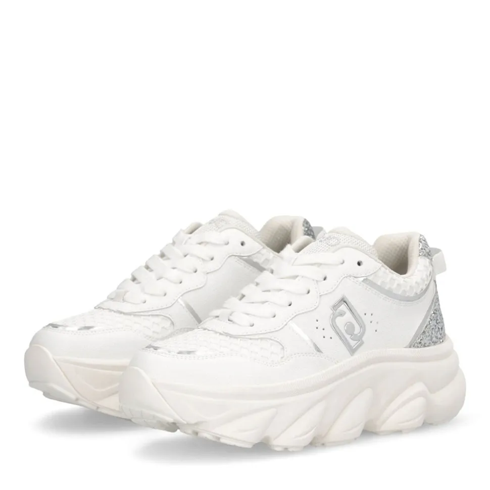 Scarpe Donna LIU JO Steffy 01 Sneakers Chuncky in Pelle Bianca con Inserto Glitter Argento