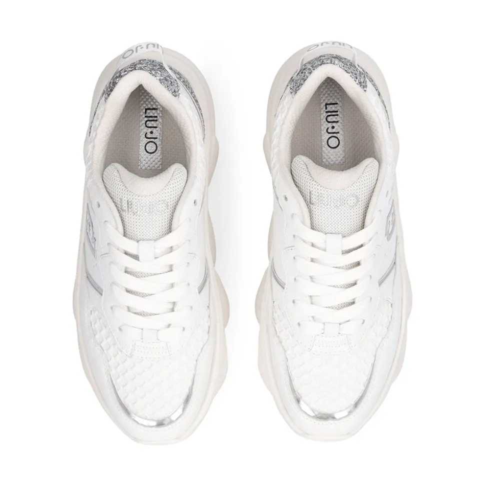 Scarpe Donna LIU JO Steffy 01 Sneakers Chuncky in Pelle Bianca con Inserto Glitter Argento