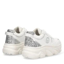 Scarpe Donna LIU JO Steffy 01 Sneakers Chuncky in Pelle Bianca con Inserto Glitter Argento