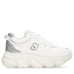 Scarpe Donna LIU JO Steffy 01 Sneakers Chuncky in Pelle Bianca con Inserto Glitter Argento
