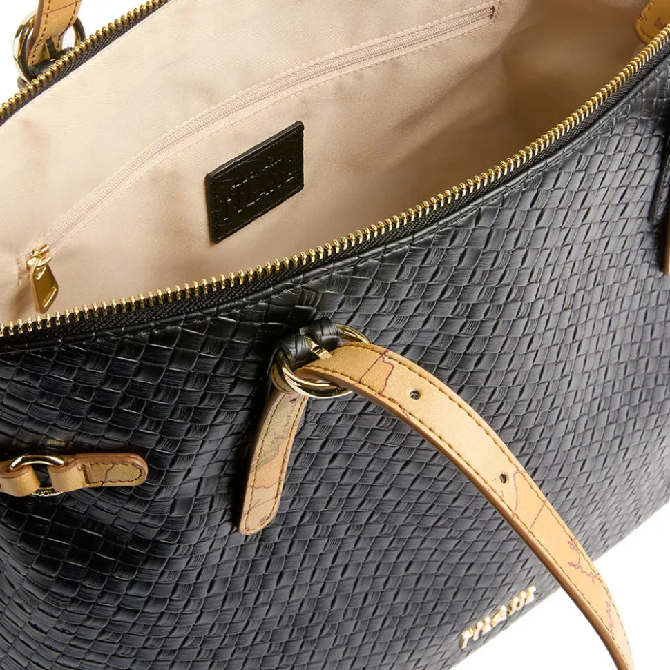 Shopping Bag Donna 1A Classe Alviero Martini linea Golden Dune effetto Intrecciato Nera LE42