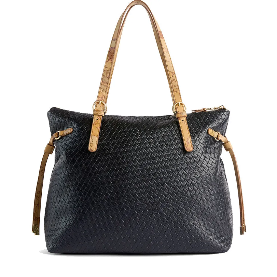 Shopping Bag Donna 1A Classe Alviero Martini linea Golden Dune effetto Intrecciato Nera LE42
