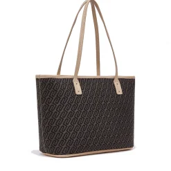 Shopping Bag Donna LIU JO in Tessuto Jacquard Testa di Moro con Logo All Over