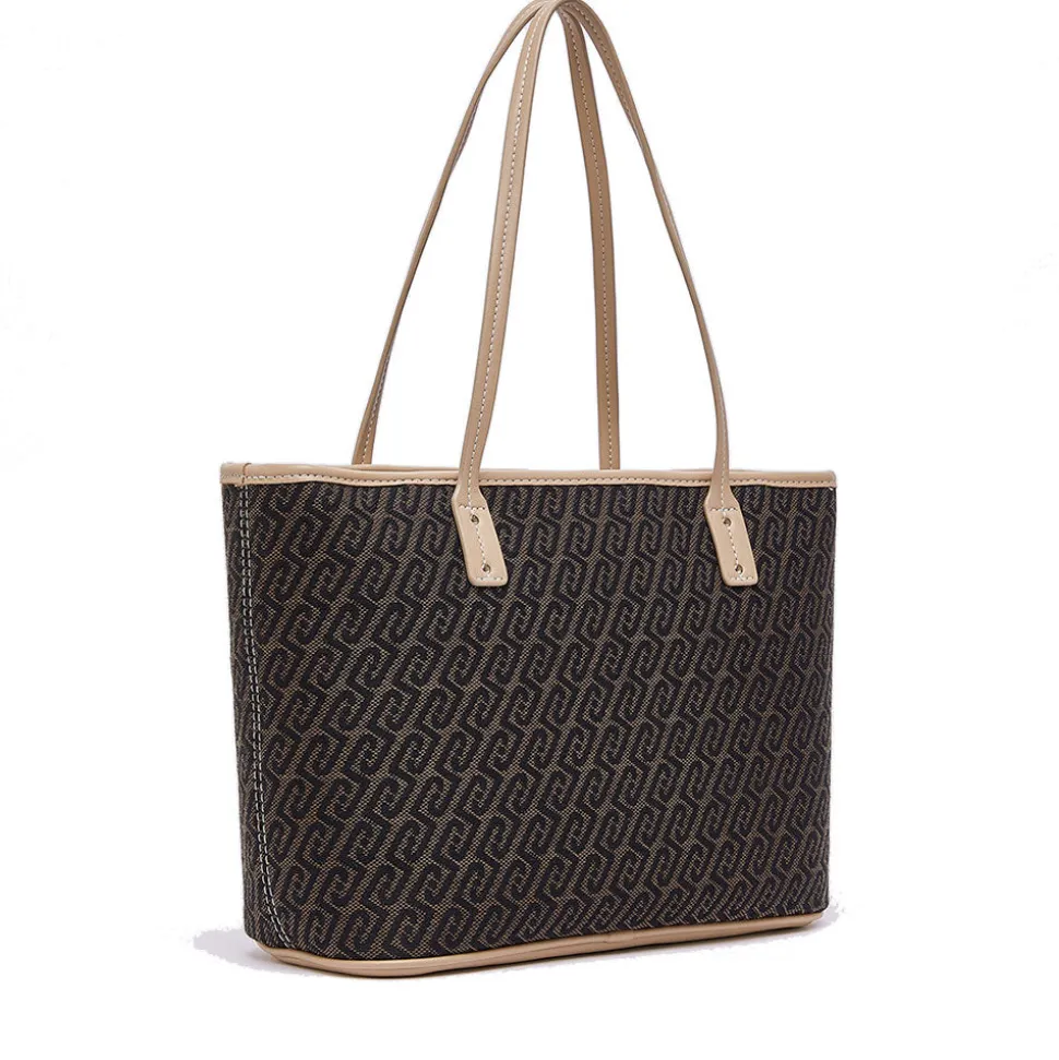 Shopping Bag Donna LIU JO in Tessuto Jacquard Testa di Moro con Logo All Over