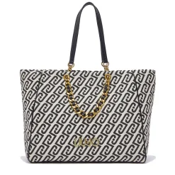 Shopping Bag Large Donna LIU JO in Tessuto Jacquard Bianco e Nero con Logo Monogram