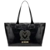 Shopping Bag LOVE MOSCHINO Nera con Logo Ricamato e Borchie