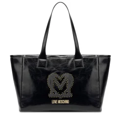 Shopping Bag LOVE MOSCHINO Nera con Logo Ricamato e Borchie