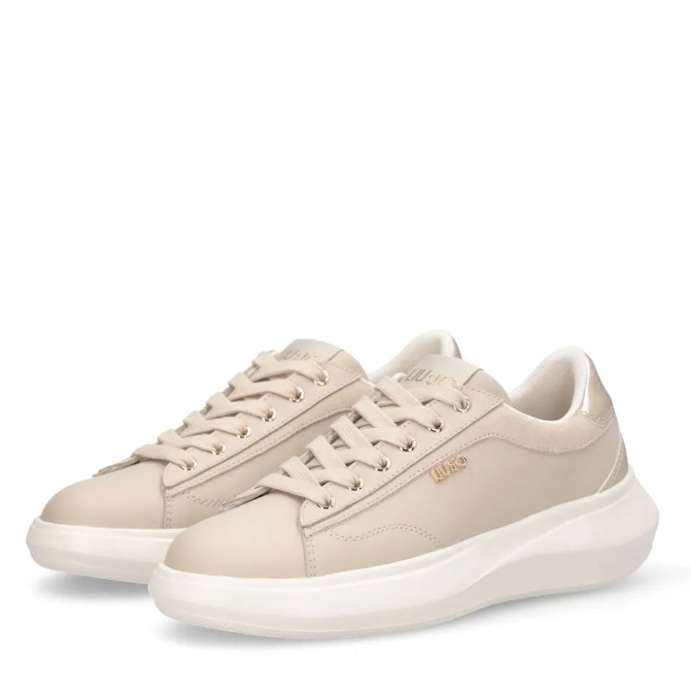 Sneakers Donna LIU JO Casper 01 in Pelle Beige con Inserto Laminato Oro
