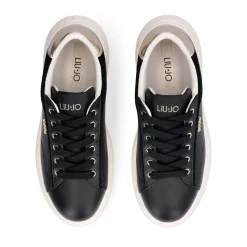 Sneakers Donna LIU JO Casper 01 in Pelle Nera con Inserto Laminato Oro