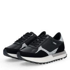 Sneakers Donna LIU JO Evelyn 915 in Microfibra Perforata Nera con Inserto Glitter Argento