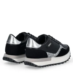 Sneakers Donna LIU JO Evelyn 915 in Microfibra Perforata Nera con Inserto Glitter Argento
