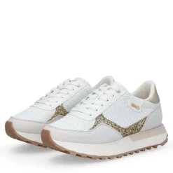 Sneakers Donna LIU JO Evelyn 915 in Microfibra Perforata Bianca con Inserto Glitter Oro