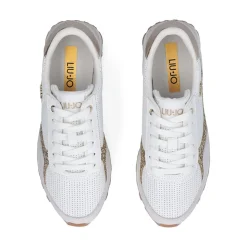 Sneakers Donna LIU JO Evelyn 915 in Microfibra Perforata Bianca con Inserto Glitter Oro