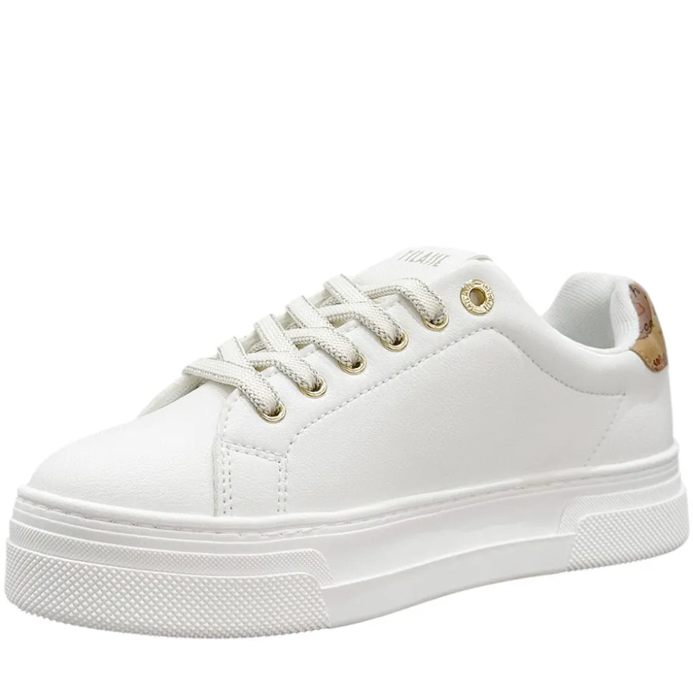 Sneakers Platform 1A Classe Alviero Martini in Eco Nappa Bianca con Dettaglio Geo Beige 2412
