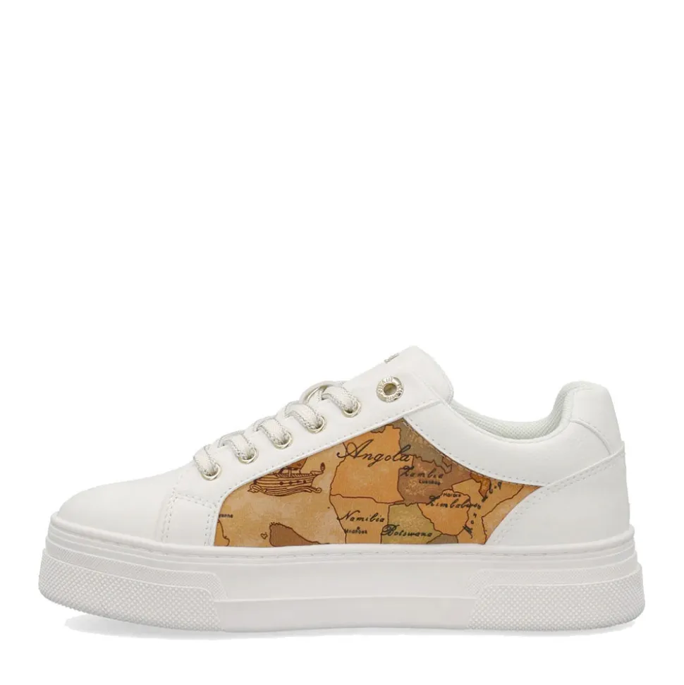 Sneakers Platform 1A Classe Alviero Martini Bianche con Inserti in Tessuto Geo Beige 2416