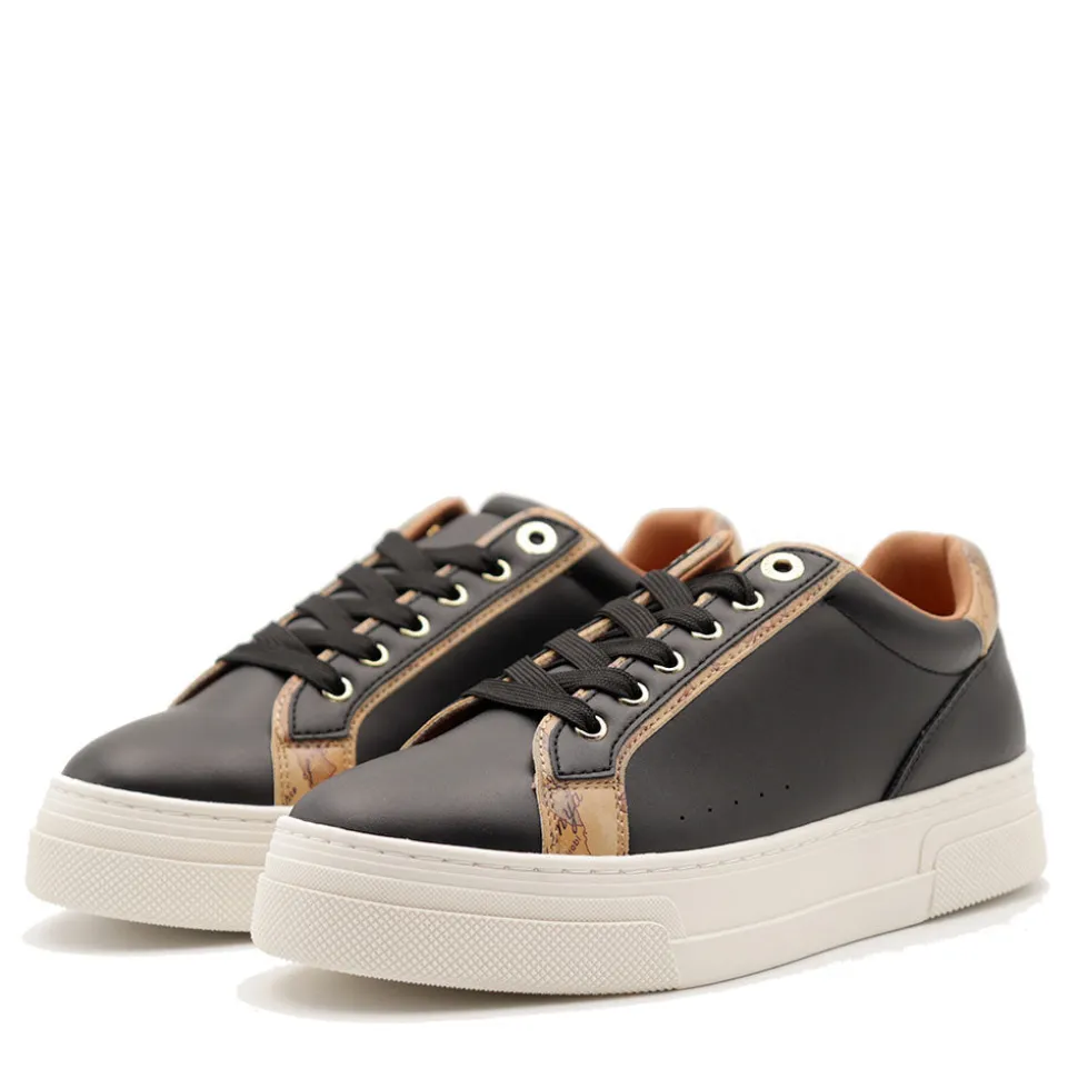 Sneakers Platform 1A Classe Alviero Martini in Eco Nappa Nera con Inserti Geo Beige 2279