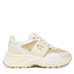 Sneakers Platform Donna LIU JO Eva 02 in Pelle e Glitter White Milk