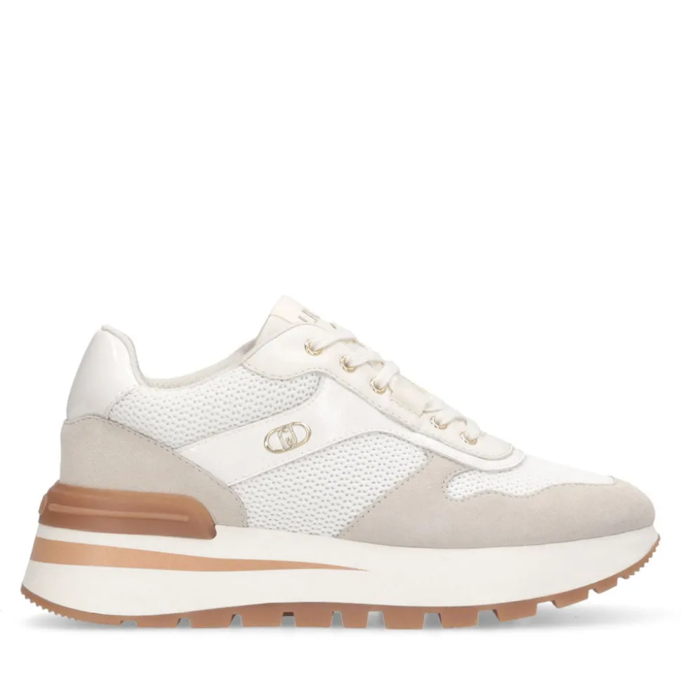Sneakers Platform Donna LIU JO Amazing 38 in Suede e Mesh color Latte e Bianco