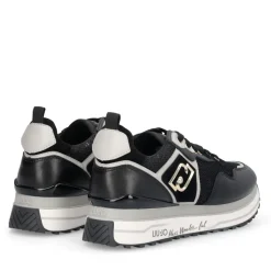 Sneakers Platform Donna LIU JO Maxi Wonder 01 in Pelle e Mesh Nero con Paillettes