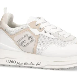 Sneakers Platform Donna LIU JO Maxi Wonder 01 in Pelle e Mesh Bianco con Paillettes