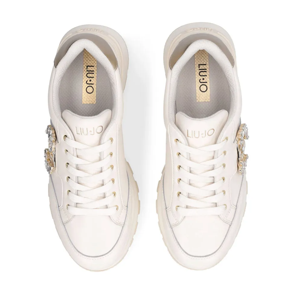 Sneakers Platform Donna LIU JO Amazing 25 in Pelle color Latte e Logo Gioiello