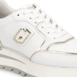 Sneakers Platform Donna LIU JO Amazing 25 in Pelle Bianca e Inserti Laminati Oro