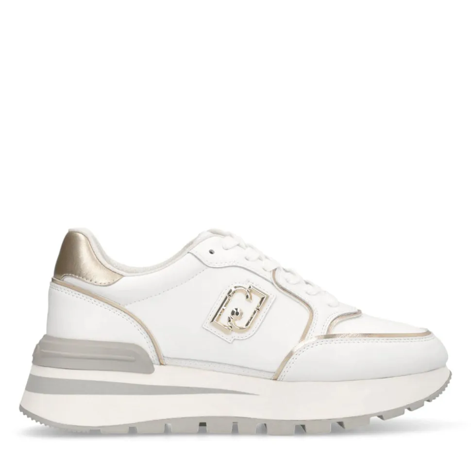 Sneakers Platform Donna LIU JO Amazing 25 in Pelle Bianca e Inserti Laminati Oro