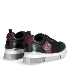 Sneakers Platform Donna LIU JO Maxi Wonder 01 in Pelle Nera e Brighty Mesh Cremisi