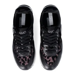 Sneakers Platform Donna LIU JO Maxi Wonder 01 in Pelle Suede e Inserti Glitter Animalier Black Rose