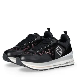 Sneakers Platform Donna LIU JO Maxi Wonder 01 in Pelle Suede e Inserti Glitter Animalier Black Rose