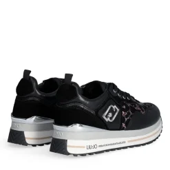 Sneakers Platform Donna LIU JO Maxi Wonder 01 in Pelle Suede e Inserti Glitter Animalier Black Rose