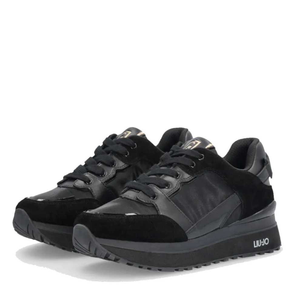 Sneakers Platform Donna LIU JO Maxi Wonder 91 in Suede Nylon e Vernice Nero