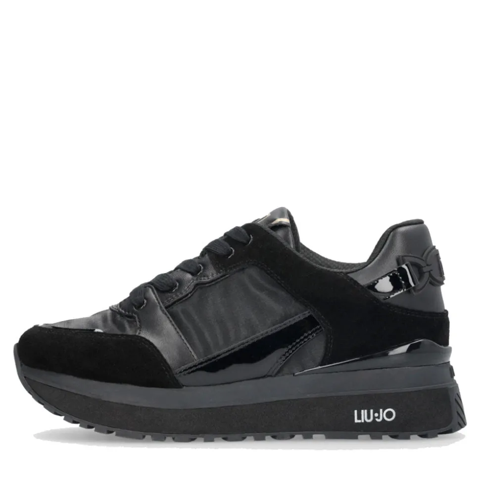 Sneakers Platform Donna LIU JO Maxi Wonder 91 in Suede Nylon e Vernice Nero