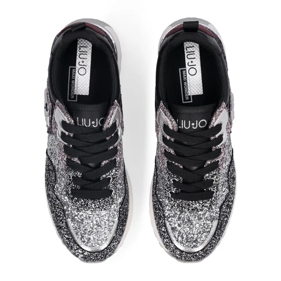 Sneakers Platform Donna LIU JO Maxi Wonder 01 Full Glitter Silver Amarone