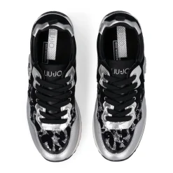 Sneakers Platform Donna LIU JO Maxi Wonder 01 in Pelle Suede e Inserti Glitter Animalier Silver Black