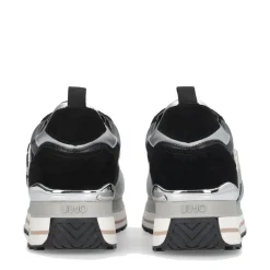 Sneakers Platform Donna LIU JO Maxi Wonder 01 in Pelle Suede e Inserti Glitter Animalier Silver Black