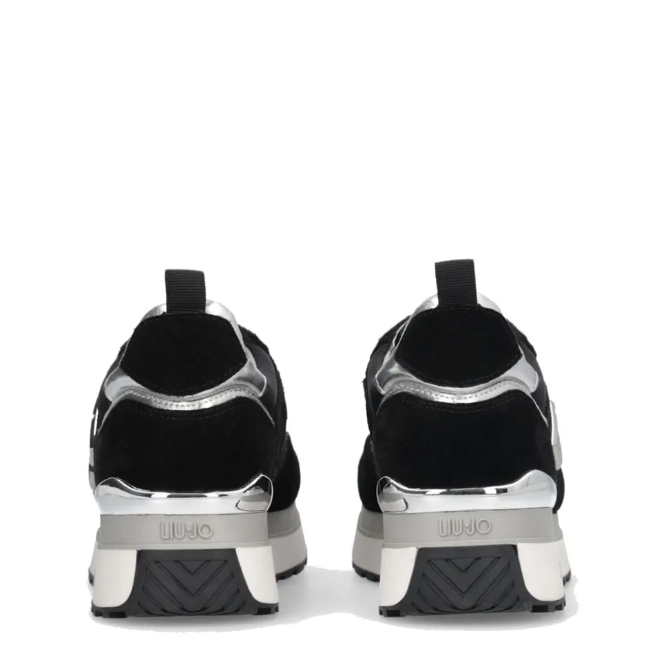 Sneakers Platform Donna LIU JO Maxi Wonder 01 in Suede Nero e Inserti Laminati Silver