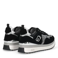 Sneakers Platform Donna LIU JO Maxi Wonder 01 in Suede Nero e Inserti Laminati Silver