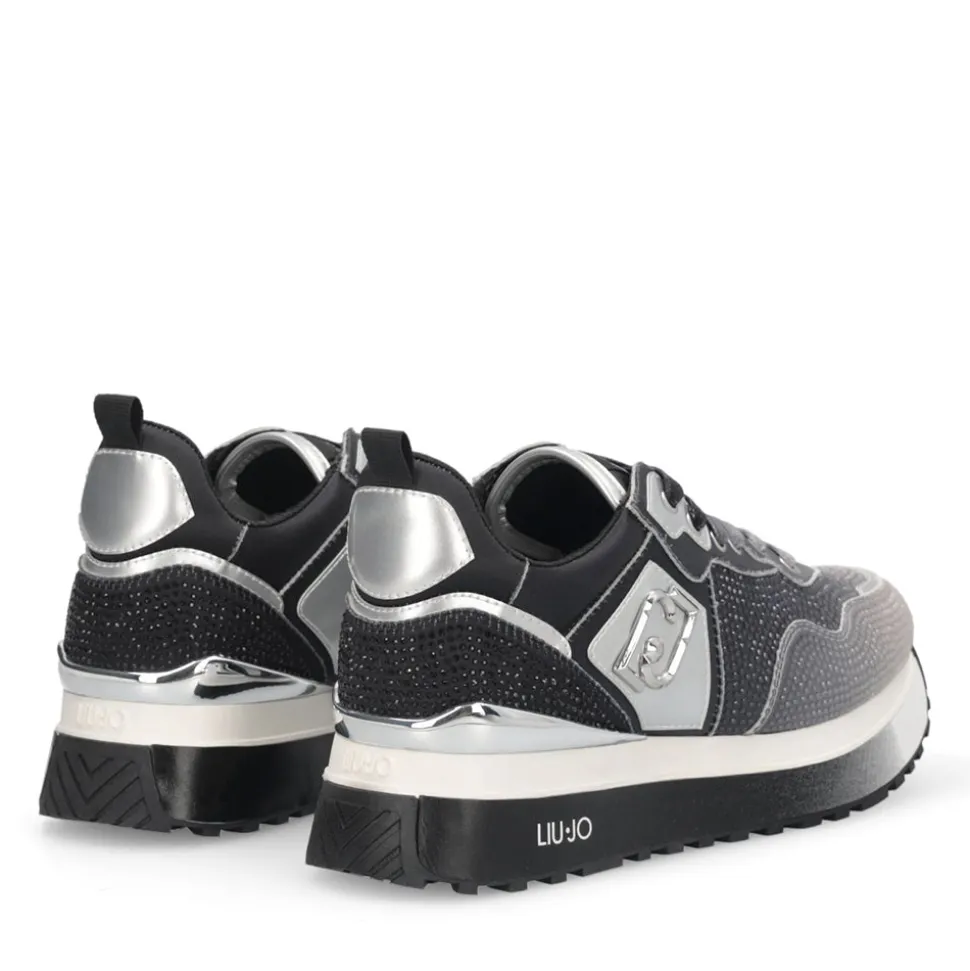 Sneakers Platform Donna LIU JO Maxi Wonder 01 in Raso Sfumato e Strass Black e White