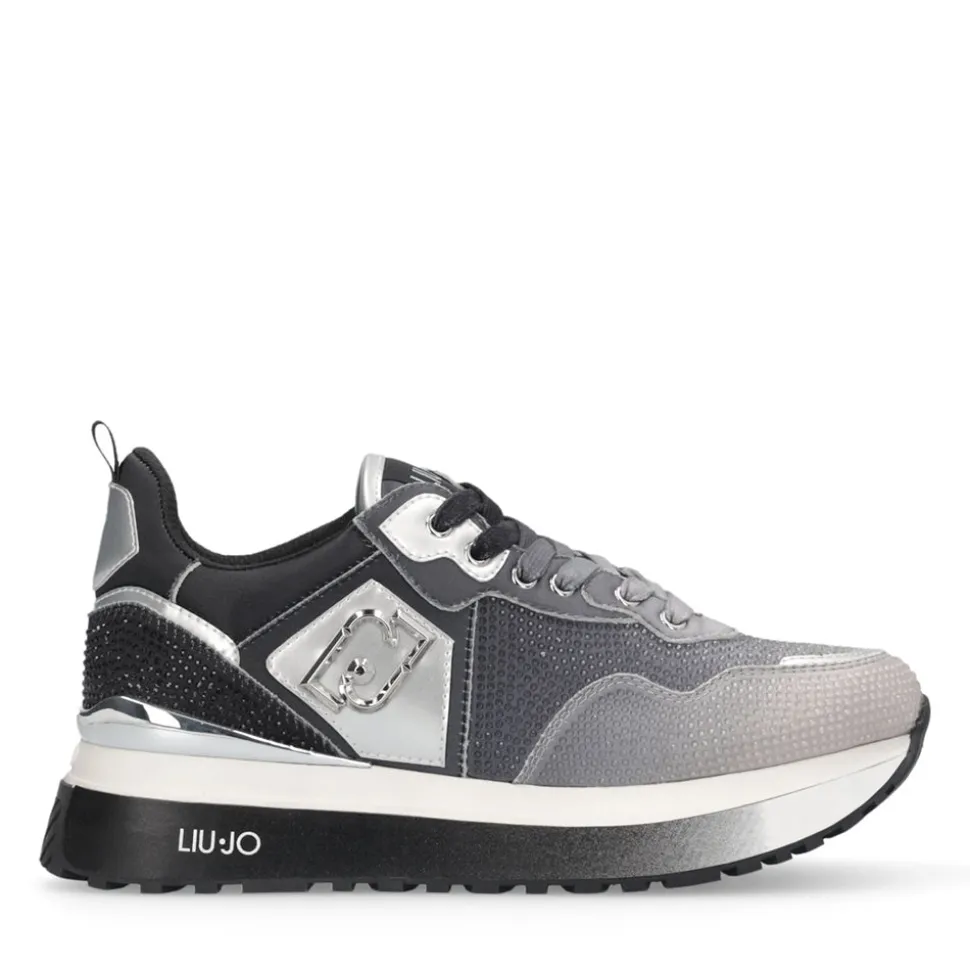 Sneakers Platform Donna LIU JO Maxi Wonder 01 in Raso Sfumato e Strass Black e White