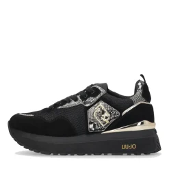 Sneakers Platform Donna LIU JO Maxi Wonder 01 in Suede e Mesh con Stampa Pitone Black