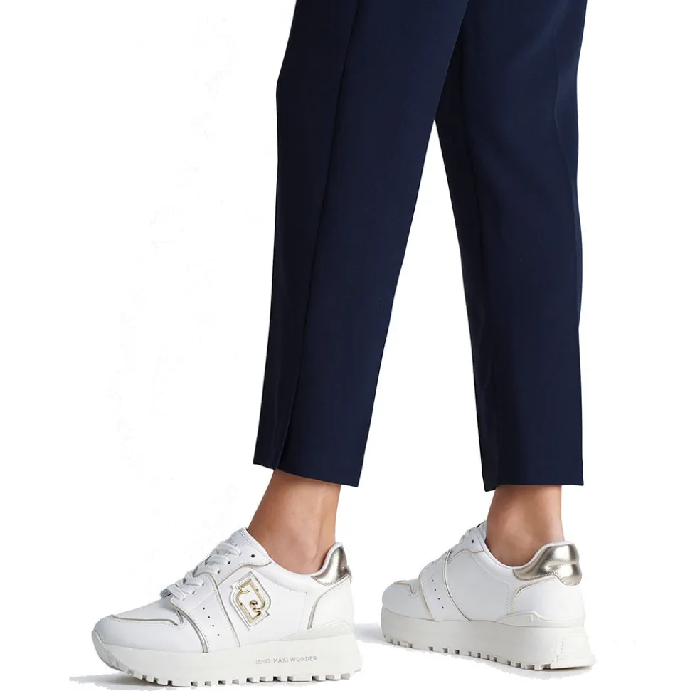 Sneakers Platform Donna LIU JO Maxi Wonder 85 in Pelle Bianca con Inserti Laminati Oro