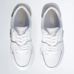 Sneakers Platform Donna LIU JO Maxi Wonder 85 in Pelle Bianca con Inserti Laminati Oro