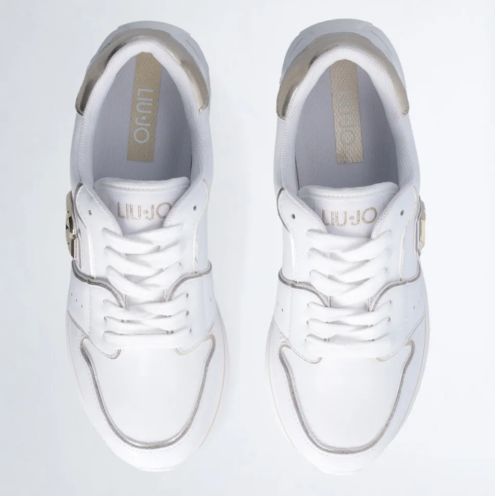 Sneakers Platform Donna LIU JO Maxi Wonder 85 in Pelle Bianca con Inserti Laminati Oro