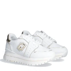 Sneakers Platform Donna LIU JO Maxi Wonder 85 in Pelle Bianca con Inserti Laminati Oro