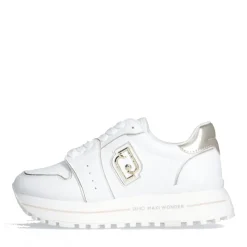 Sneakers Platform Donna LIU JO Maxi Wonder 85 in Pelle Bianca con Inserti Laminati Oro