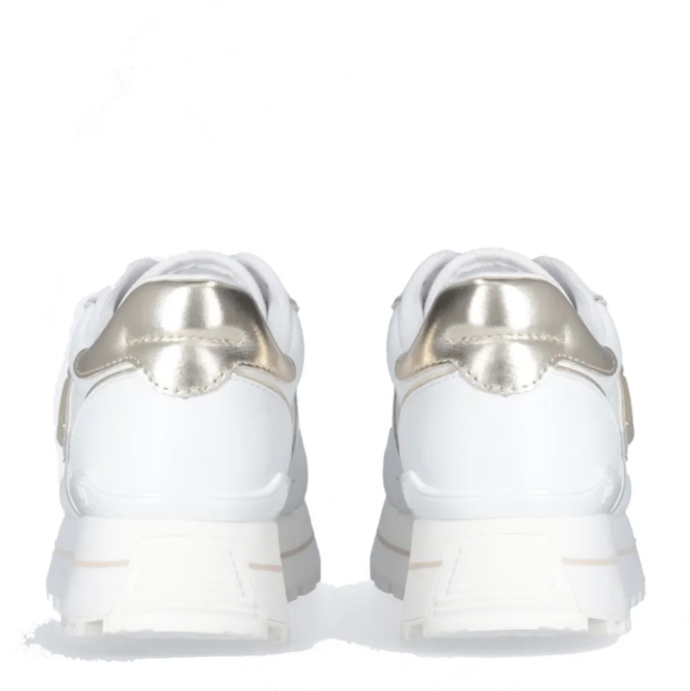 Sneakers Platform Donna LIU JO Maxi Wonder 85 in Pelle Bianca con Inserti Laminati Oro